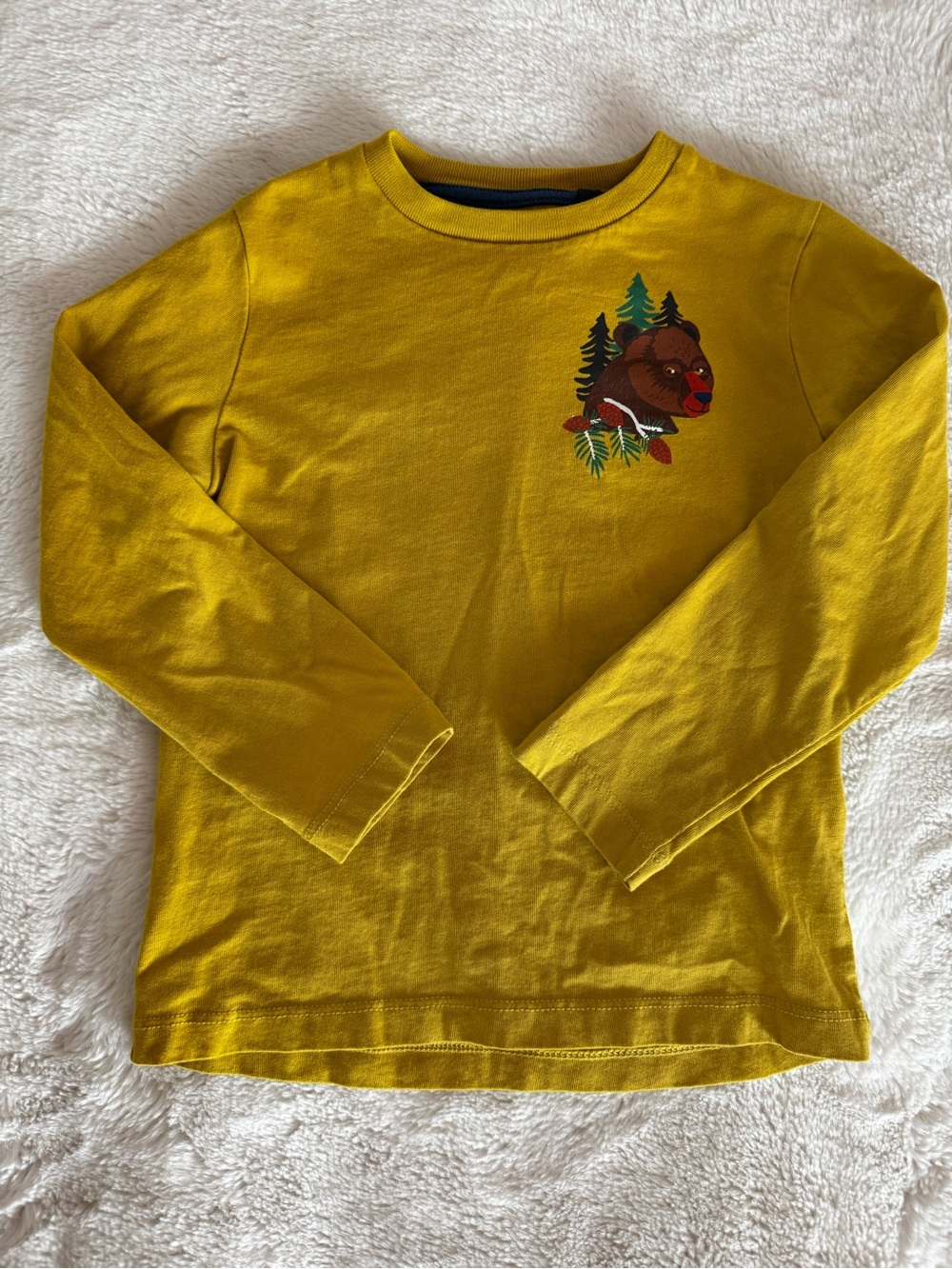 Mini Boden Long-Sleeve Bear Graphic Tee - Mustard 3-4T